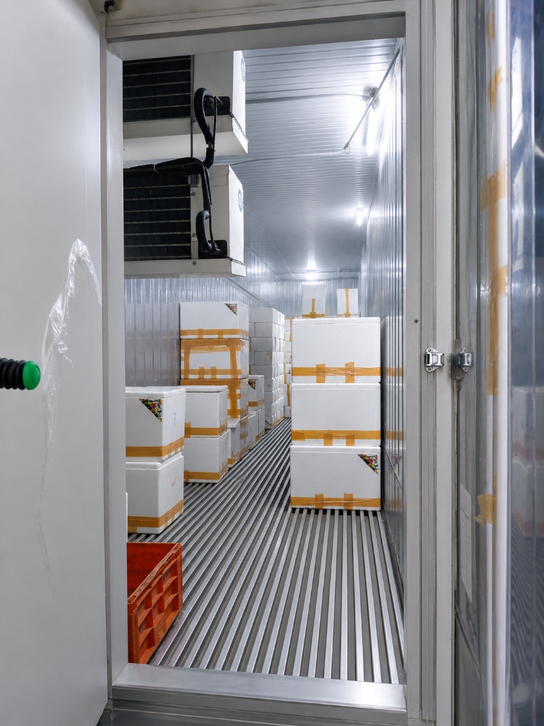 Cold storage loading dock with wrapped cargo