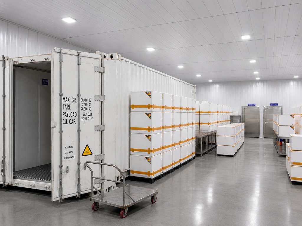 Loading bay with open reefer container