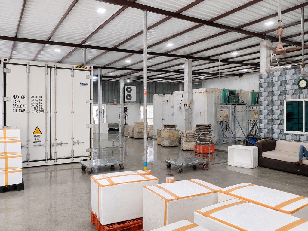 Clean warehouse loading bay with container